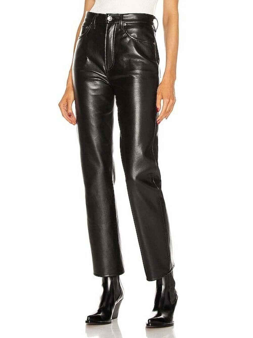 AGOLDE Women's 24 Black Genuine Leather 90's Pinch Waist Straight Leg Y2k Pants